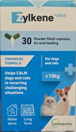 Zylkene Plus For Dogs & Cats  ≤ 10Kg Enhanced Formula .30 Powder Filled Capsules