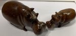 Handmade Carved Wooden Hippopotamus with Baby African Decor