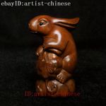 Heig 5 CM Japanese Boxwood Hand carved Pumpkin Rabbit Figure Statue Netsuke Gift
