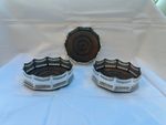 georgian/victorian 3 matching wine coasters with wooden base - 13cm diameter