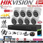 8MP 4K HIKVISION DVR CCTV ColorVu Security 2-Way Audio Camera Night Vision Kit