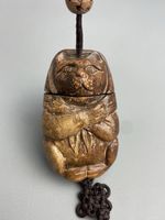 Edo-Meiji period wooden Inro with beckoning cat design