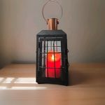 Large Black Metal Lantern with Glass Sides and Candle Battery Operated