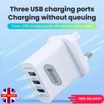 3 Multi-Port Fast Quick Charge USB Hub Mains UK Plug Adapter Wall Charger Phones