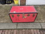 Vintage Red Steamer Trunk / Storage Chest – Industrial Decor / Very Large