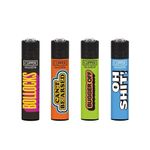 4 x Genuine Clipper Naughty Funny Words Collectible Novelty Reusable Lighters