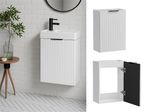 Cloakroom Vanity Unit 400mm Small Sink Cabinet White Fluted Slimline Narrow Adel
