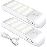 Motion Sensor Lights Indoor, 2 Packs USB Rechargeable LED Night 2 Pack, White