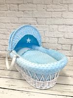 3 Piece bedding set Wicker Moses Basket baby Nursery - Blue Dimple