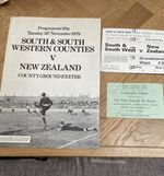 South S.West Counties v New Zealand Rugby Programme, Ticket, Dinner Invite 1979