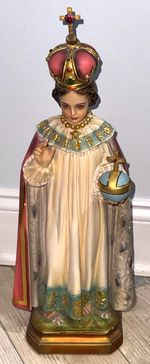 GLORIOUS VINTAGE NUNS CONVENT INFANT JESUS OF PRAGUE STATUE W/ GLASS EYES 18"
