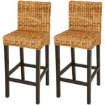 2x Bar Stools Abaca Brown with Backrest Kitchen Breakfast Chair Seat vidaXL