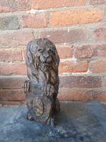 Vintage Oak Lion Finial, Old Oak Lion Carving, Oak Lion Staircase Finial.