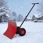 Wheeled Snow Pusher Adjustable Handle Back-Saving Snow Removal For Driveway Yard