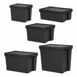 Small Large Heavy Duty Recycled Plastic Commercial Storage Boxes with Lids-Black