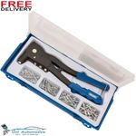 DRAPER TOOLS HAND POP RIVETER RIVETING GUN KIT + 100 ASSORTED RIVETS 27843