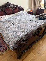Antique Rococo Baroque Inspired King Bed Carved Mahogany & 2 FREE Night Stands