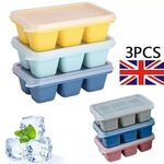3 Pack Silicone Ice Cube Trays with No-Spill Lids, Easy-Release, for Freezer UK