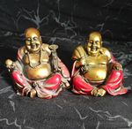 Pair of Laughing Buddha Statues/Figurines Red & Gold Colour, Buddhism