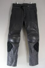 JUST BIKERS BLACK LEATHER TROUSERS WITH KNEE PROTECTORS WAIST 34"/INSIDE LEG 31"