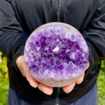 1.3LB Natural Amethyst Agate Open Smile Sphere Healing Wealth Crystal Geode Dec