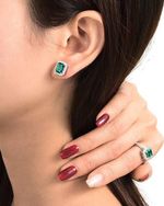 2.50 Ct Emerald Green Emerald Halo Diamond Stud Earrings 14K White Gold Finish