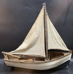 Vintage Hand Made Model Wooden Fishing/Rowing/Sailing Boat 13.5 Inches