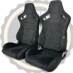 Pair BB6 RS Black Suede Diamond Stitch Reclining Bucket Sports Seats