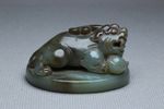 Chinese Antique Old Hetian Jade Hand-Carved Pixiu stepping gold ingots Statues