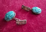 Vintage Egyptian Silver and Faience Scarab Cufflinks