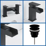 Bathroom Modern Waterfall Black Basin Sink Mono Square Mixer Tap Filler Waste