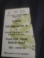 MATCH TICKET EVERTON V WOLVERHAMPTON WANDERERS FA CUP REPLAY 21ST FEBRUARY 1967