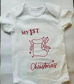 My 1st Christmas White/Red Print Cotton Jersey Babygrow, Short Sleeve, Snap