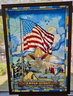 Eagle Boy Scout Stained Glass Panel by Jack Woodson - No Stand 9.5"x13"