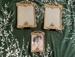 3 GOLD TONE VINTAGE ORNATE PICTURE FRAME SET 2/6” X 41/2” 1/4” X 3 1/2” MATCHING