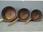 Set Of 3 Copper Kitchen Culllenders Sieves Vintage Copper & Brass 
