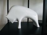 Mid Century White Glazed Ceramic Sculpture of a Bull. Makers Mark Exc Condition