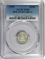 1845 PCGS XF45 RPD (Repunched Date) FS-302 (000.7) Liberty Seated Half Dime