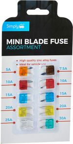 Assorted Mini Blade Car Fuses -  5 7.5 10 15 20 25 30 Amps Simply 10 pcs