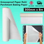 White Baking Parchment Paper 300mm Roll 8 Metres Non Stick Greaseproof Food Wrap