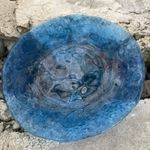 Set 2 Hand Blown Art Glass Plates Cobalt Blue Bubble Design 20x3cm Rare Vtg Vgc