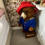 Steiff Paddington Bear Large Plush Soft Toy Ear Button Tag Blue Coat Red Hat