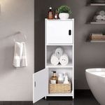 White Bathroom Waterproof Tall Cabinet Free Standing Floor Storage Unit Cupboard