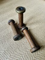 Vintage Wooden Industrial Textile Bobbins Metal Rims x1 Factory Bobbin Spools