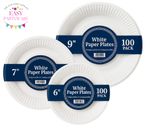 Disposable White Paper Plates 6" 7” 9” Party & Takeaway Plates - Packed in 100's