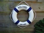 Lifering 53CM Welcome Aboard Blue & White Life Buoy Ship Boat maritime Bathroom