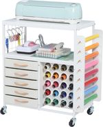 Craft Table Storage Cart with 28 Vinyl Roll Holders & 5 Drawers – Rolling Cabine