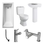 Modern Complete Bathroom Suite Bath Tub, Taps, Toilet & Full Pedestal Basin