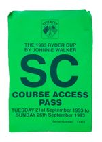 VTG RYDER CUP THE BELFRY GOLF COURSE ACCESS PASS 21ST-26TH SEPTEMBER 1993