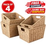 Seagrass Storage Baskets Set of 4  Woven Shelf Organiser Boxes with Handles Boho